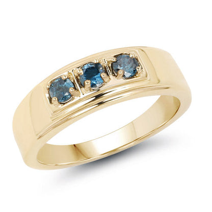 14K Yellow Gold Plated 0.33 Carat Genuine Blue Diamond .925 Sterling Silver Ring by Bids.com