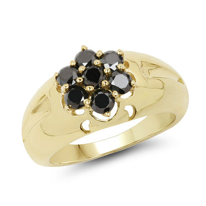 14K Yellow Gold Plated 0.98 Carat Genuine Black Diamond .925 Sterling Silver Ring by Bids.com