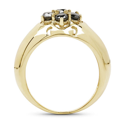 14K Yellow Gold Plated 0.98 Carat Genuine Black Diamond .925 Sterling Silver Ring by Bids.com