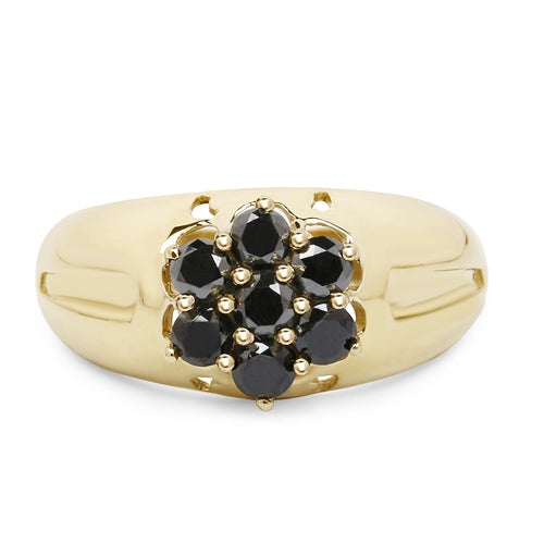 14K Yellow Gold Plated 0.98 Carat Genuine Black Diamond .925 Sterling Silver Ring by Bids.com
