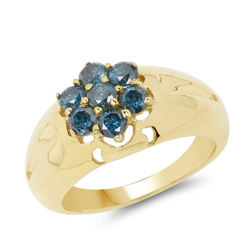 14K Yellow Gold Plated 0.98 Carat Genuine Blue Diamond .925 Sterling Silver Ring by Bids.com