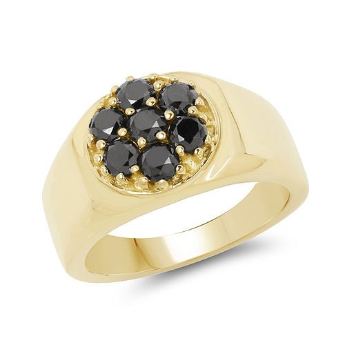 14K Yellow Gold Plated 0.98 Carat Genuine Black Diamond .925 Sterling Silver Ring by Bids.com