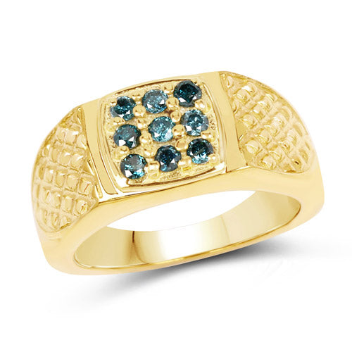 14K Yellow Gold Plated 0.36 Carat Genuine Blue Diamond .925 Sterling Silver Ring by Bids.com