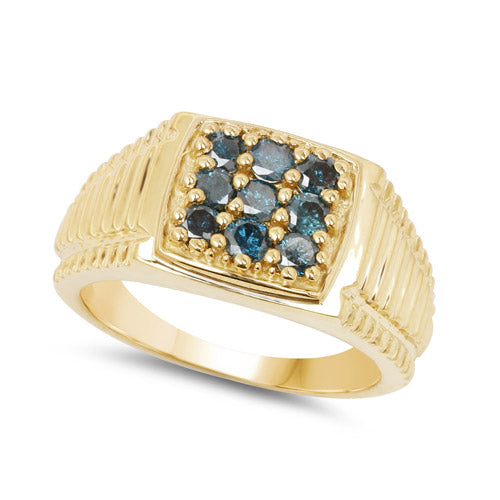 14K Yellow Gold Plated 0.63 Carat Genuine Blue Diamond .925 Sterling Silver Ring by Bids.com