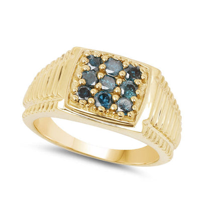14K Yellow Gold Plated 0.63 Carat Genuine Blue Diamond .925 Sterling Silver Ring by Bids.com