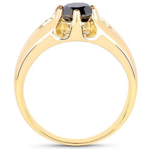 14K Yellow Gold Plated 1.00 Carat Genuine Black Diamond .925 Sterling Silver Ring by Bids.com