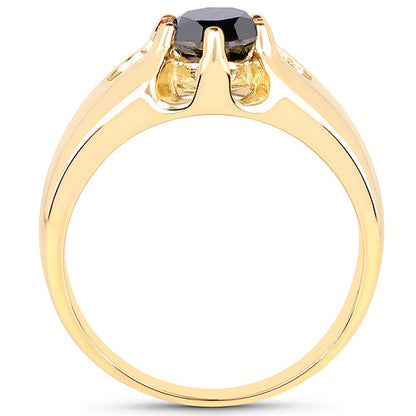 14K Yellow Gold Plated 1.00 Carat Genuine Black Diamond .925 Sterling Silver Ring by Bids.com