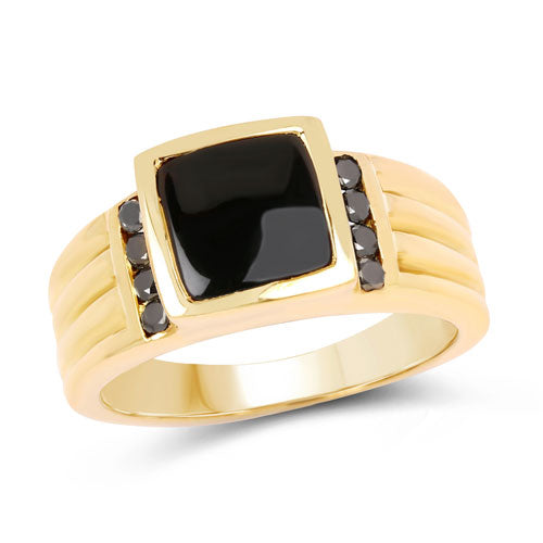 2.16 Carat Genuine Black Onyx and Black Diamond .925 Sterling Silver Ring by Bids.com