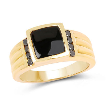 2.16 Carat Genuine Black Onyx and Black Diamond .925 Sterling Silver Ring by Bids.com