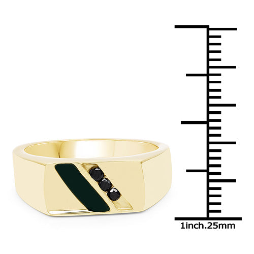 14K Yellow Gold Plated 0.12 Carat Genuine Black Diamond .925 Sterling Silver Ring  DestGlow
