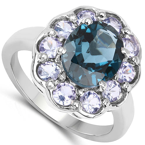 4.60 Carat Genuine London Blue Topaz and Tanzanite .925 Sterling Silver Ring  DestGlow