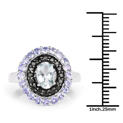 1.77 Carat Genuine Aquamarine, Black Spinel and Tanzanite .925 Sterling Silver Ring by Bids.com