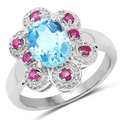 2.28 Carat Genuine Swiss Blue Topaz and Ruby .925 Sterling Silver Ring by Bids.com
