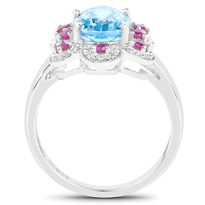 2.28 Carat Genuine Swiss Blue Topaz and Ruby .925 Sterling Silver Ring by Bids.com