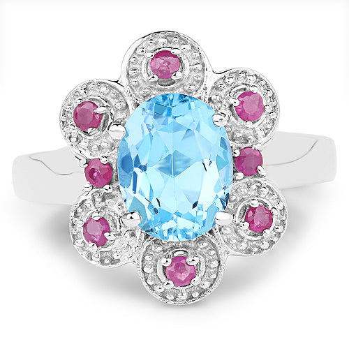 2.28 Carat Genuine Swiss Blue Topaz and Ruby .925 Sterling Silver Ring by Bids.com