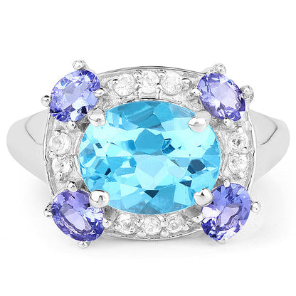 4.13 Carat Genuine Swiss Blue Topaz, Tanzanite &amp; White Topaz .925 Sterling Silver Ring by Bids.com