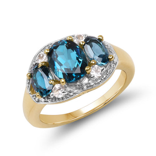14K Yellow Gold Plated 2.77 Carat Genuine London Blue Topaz and White Topaz .925 Sterling Silver Ring by Bids.com