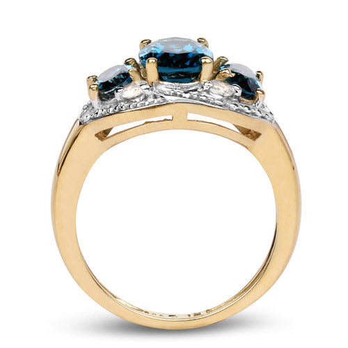 14K Yellow Gold Plated 2.77 Carat Genuine London Blue Topaz and White Topaz .925 Sterling Silver Ring by Bids.com
