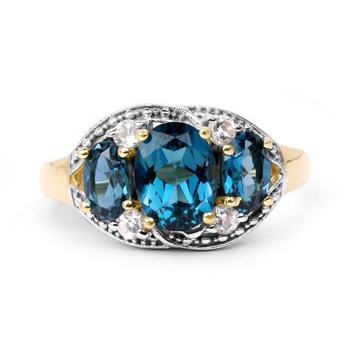 14K Yellow Gold Plated 2.77 Carat Genuine London Blue Topaz and White Topaz .925 Sterling Silver Ring by Bids.com