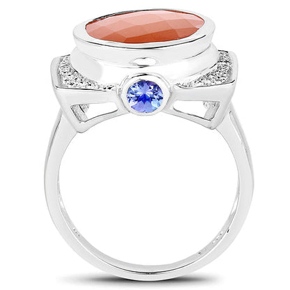 5.99 Carat Genuine Peach Moonstone, Tanzanite and White Topaz .925 Sterling Silver Ring by Bids.com