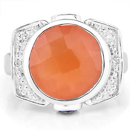 5.99 Carat Genuine Peach Moonstone, Tanzanite and White Topaz .925 Sterling Silver Ring by Bids.com