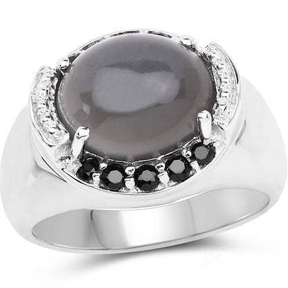 5.68 Carat Genuine Grey Moonstone &amp; Black Spinel .925 Sterling Silver Ring by Bids.com