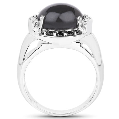 5.68 Carat Genuine Grey Moonstone &amp; Black Spinel .925 Sterling Silver Ring by Bids.com
