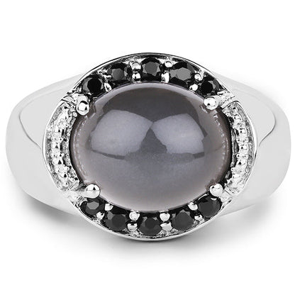 5.68 Carat Genuine Grey Moonstone &amp; Black Spinel .925 Sterling Silver Ring by Bids.com