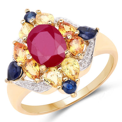 14K Yellow Gold Plated 3.76 Carat Genuine Multi Stone .925 Sterling Silver Ring by Bids.com