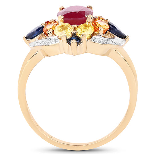 14K Yellow Gold Plated 3.76 Carat Genuine Multi Stone .925 Sterling Silver Ring by Bids.com