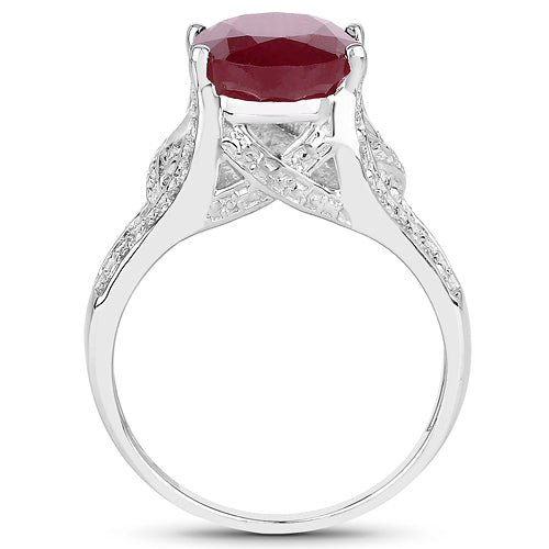 4.00 Carat Genuine Glass Filled Ruby .925 Sterling Silver Ring  DestGlow