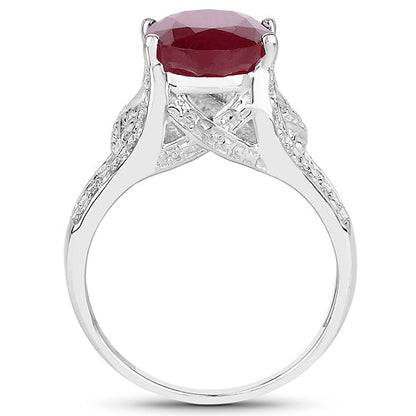 4.00 Carat Genuine Glass Filled Ruby .925 Sterling Silver Ring  DestGlow