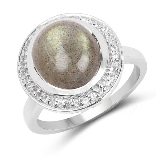 5.43 Carat Genuine Labradorite and White Topaz .925 Sterling Silver Ring by Bids.com