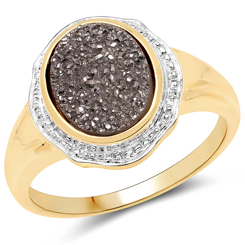 14K Yellow Gold Plated 4.50 Carat Genuine Drusy Quartz .925 Sterling Silver Ring by Bids.com