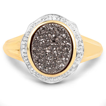 14K Yellow Gold Plated 4.50 Carat Genuine Drusy Quartz .925 Sterling Silver Ring by Bids.com