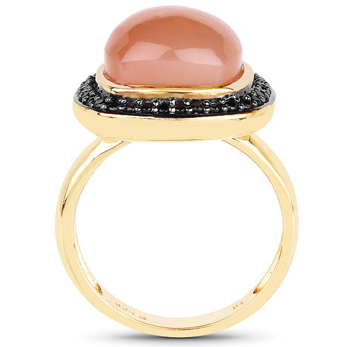 14K Yellow Gold Plated 7.50 ct. t.w. Peach Moonstone and Black Spinel Ring in Sterling Silver by Bids.com