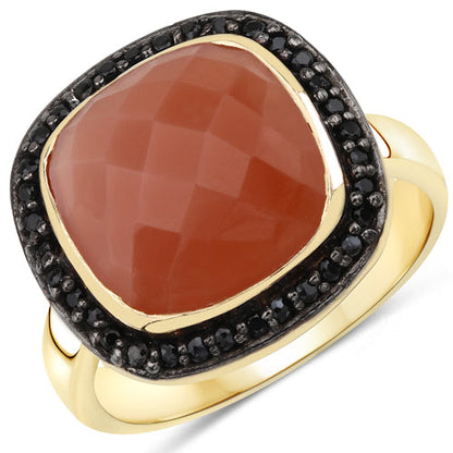 6.74 Carat Genuine Peach Moonstone and Black Spinel .925 Sterling Silver Ring by Bids.com