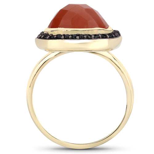 6.74 Carat Genuine Peach Moonstone and Black Spinel .925 Sterling Silver Ring by Bids.com