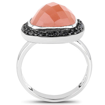 6.46 Carat Genuine Peach Moonstone and Black Spinel .925 Sterling Silver Ring by Bids.com