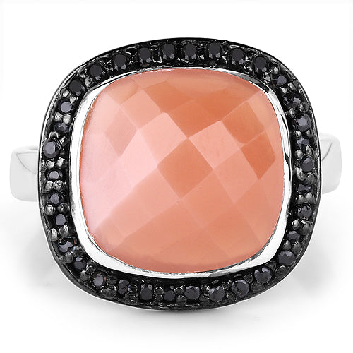 6.46 Carat Genuine Peach Moonstone and Black Spinel .925 Sterling Silver Ring by Bids.com
