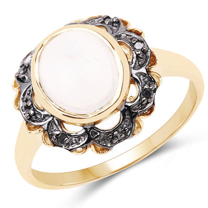 3.04 Carat Genuine White Moonstone and Black Diamond .925 Sterling Silver Ring by Bids.com