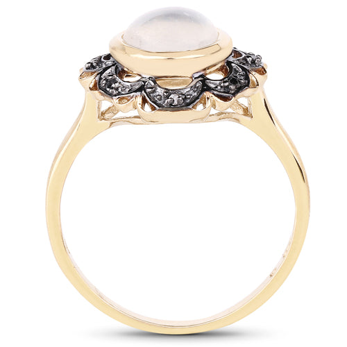 3.04 Carat Genuine White Moonstone and Black Diamond .925 Sterling Silver Ring by Bids.com