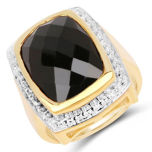 14K Yellow Gold Plated 11.00 Carat Genuine Black Onyx .925 Sterling Silver Ring by Bids.com