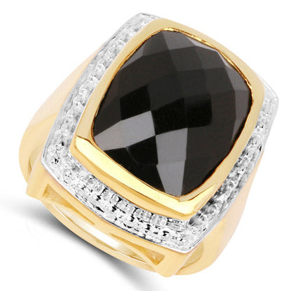 14K Yellow Gold Plated 11.00 Carat Genuine Black Onyx .925 Sterling Silver Ring by Bids.com