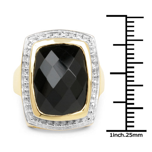 14K Yellow Gold Plated 11.00 Carat Genuine Black Onyx .925 Sterling Silver Ring by Bids.com