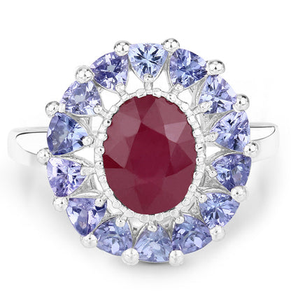 3.70 Carat Glass Filled Ruby and Tanzanite .925 Sterling Silver Ring by Bids.com