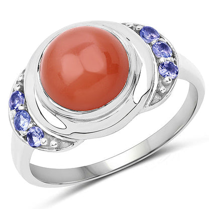 3.01 Carat Genuine Peach Moonstone and Tanzanite .925 Sterling Silver Ring by Bids.com