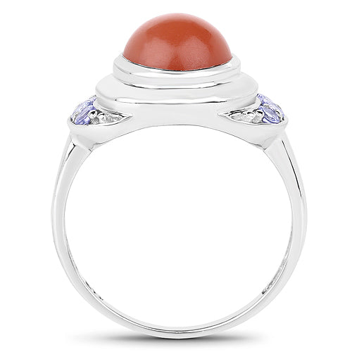 3.01 Carat Genuine Peach Moonstone and Tanzanite .925 Sterling Silver Ring by Bids.com