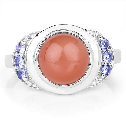 3.01 Carat Genuine Peach Moonstone and Tanzanite .925 Sterling Silver Ring by Bids.com