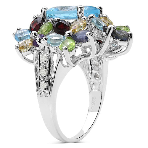 10.34 Carat Genuine Multi Stone .925 Sterling Silver Ring by Bids.com